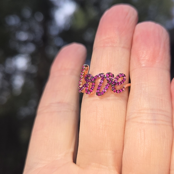Ruby Sterling & Rose Gold LOVE Ring Sz6 - Picture 3 of 9